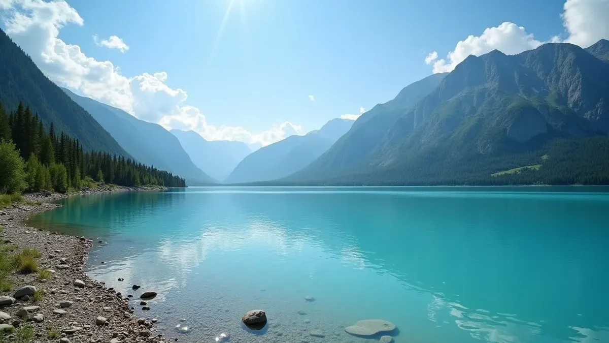 Big Almaty Lake turquoise water with mountain backdrop near Almaty