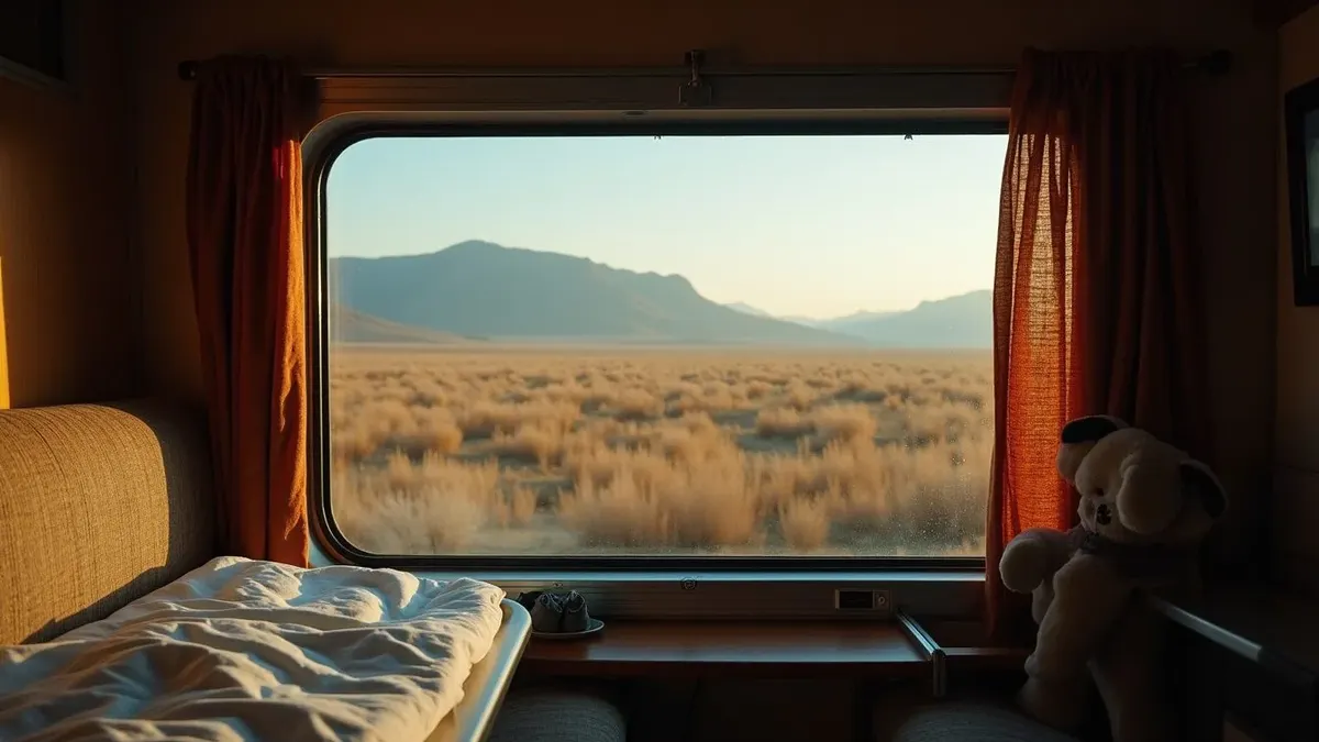 Kazakhstan train crossing the steppe between Almaty and Astana