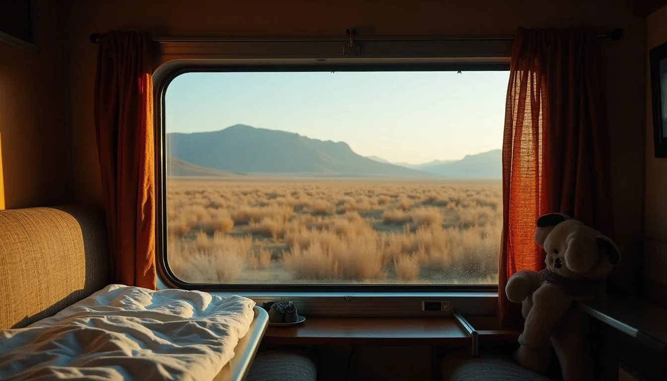Kazakhstan train crossing the steppe between Almaty and Astana