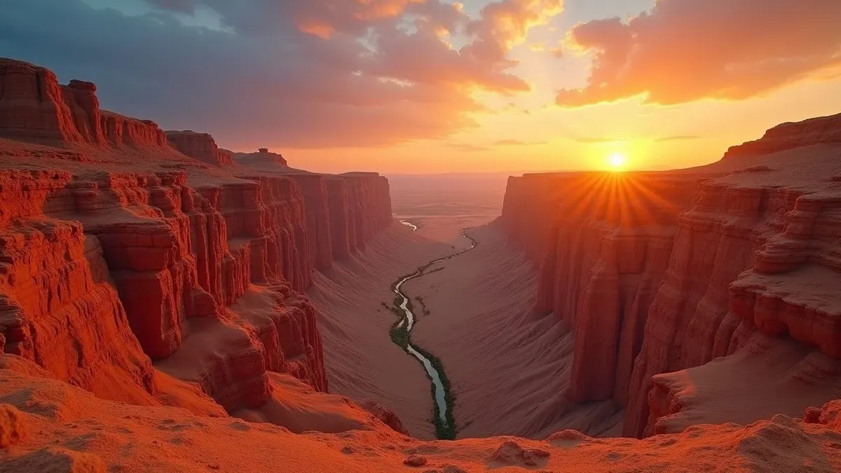 Red sandstone formations in the Valley of Castles at Charyn Canyon, Kazakhstan
