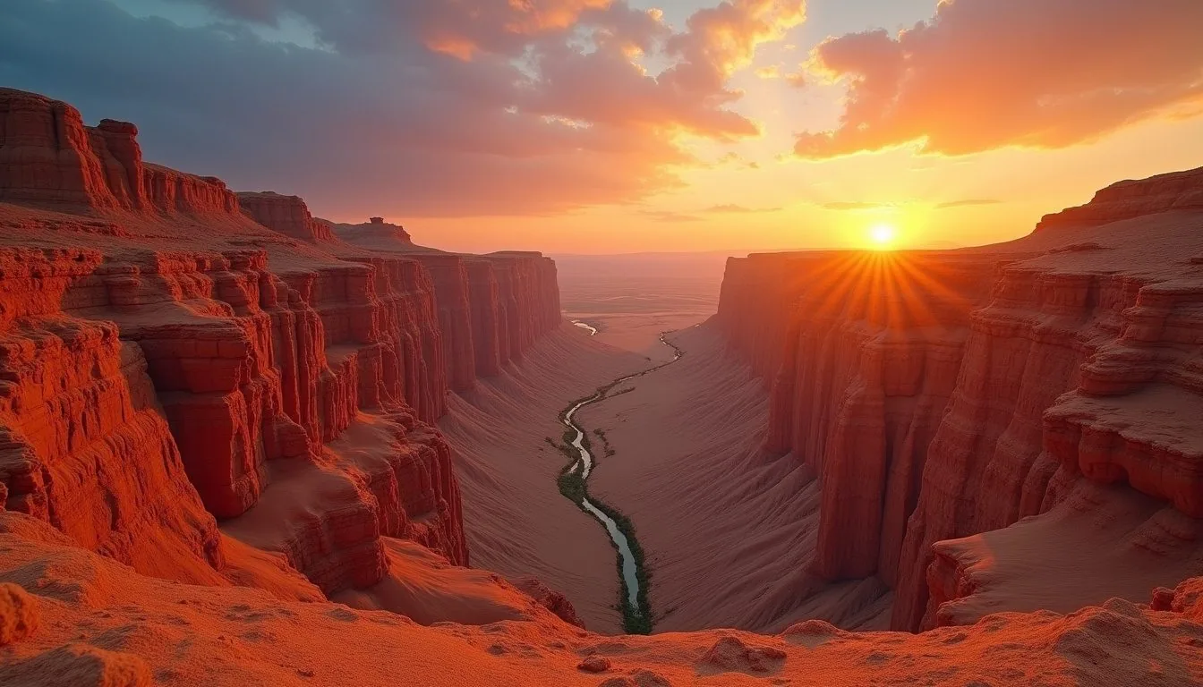 Red sandstone formations in the Valley of Castles at Charyn Canyon, Kazakhstan