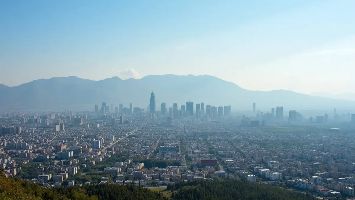 Skyline panorama of Almaty Kazakhstan's largest city with mountains in background