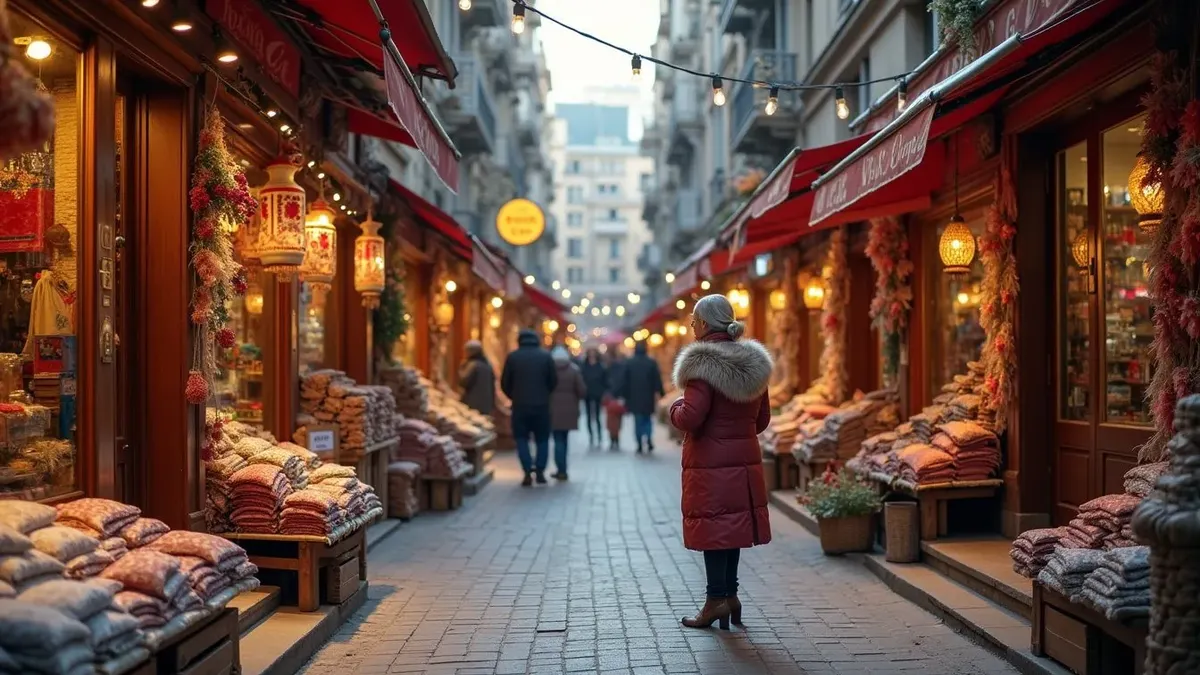 Almaty city street with cafes and shops, showing urban life in Kazakhstan