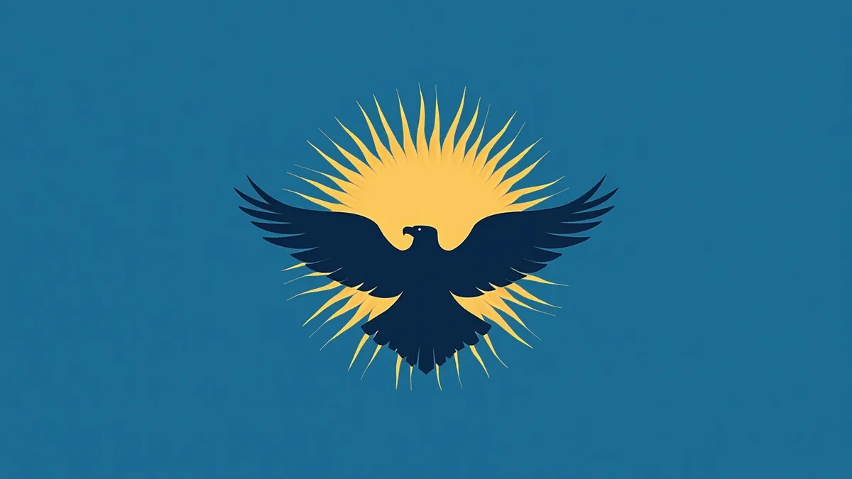 Flag of Kazakhstan - light blue field with golden sun, eagle, and vertical ornamental stripe