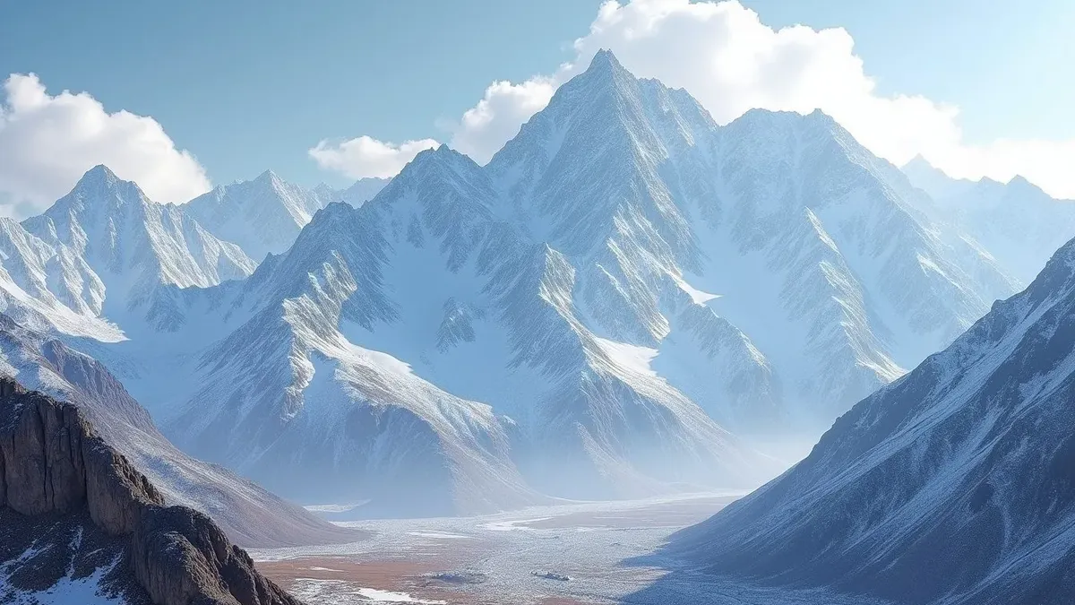 Snow-capped peaks of the Tian Shan mountain range viewed from Almaty, Kazakhstan