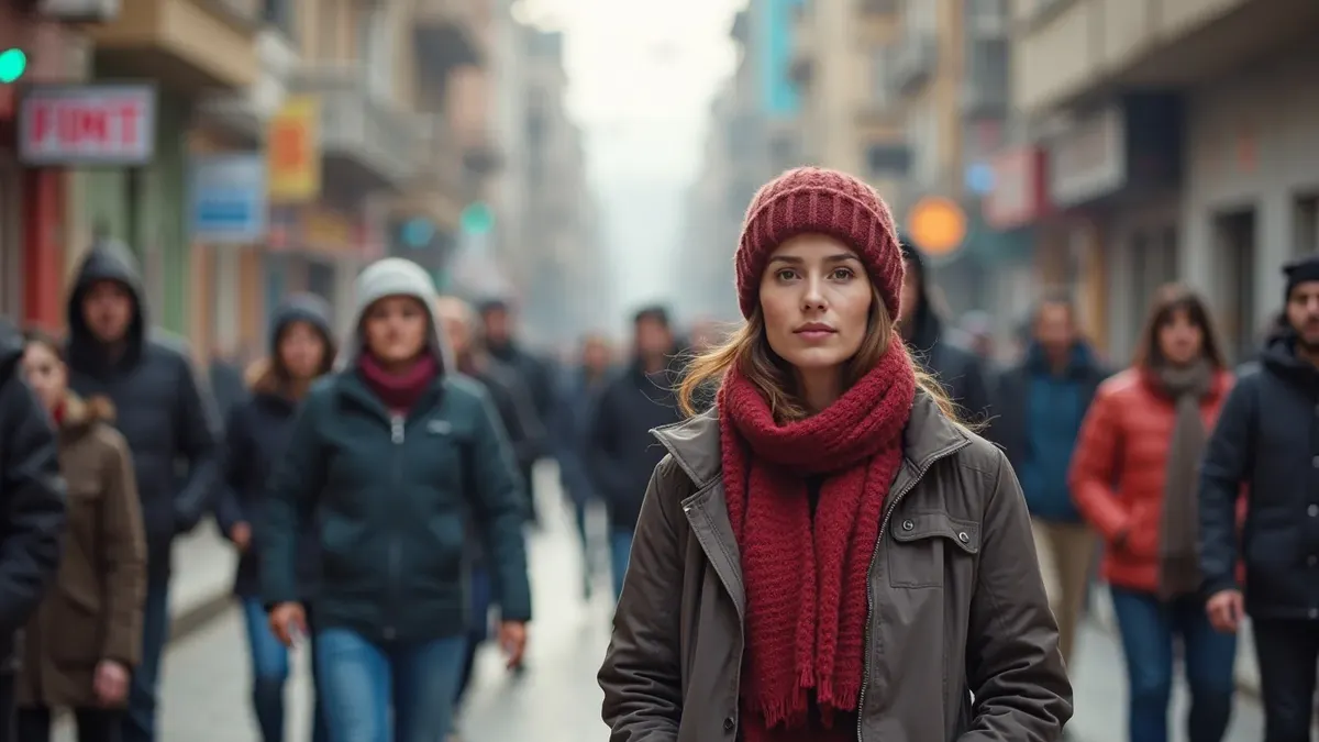 People walking through a busy street in Almaty, Kazakhstan showing the country's ethnic diversity