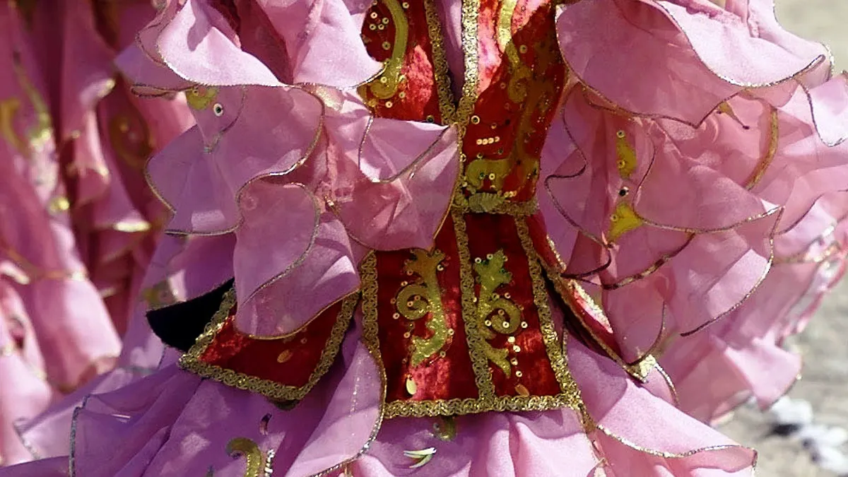 Traditional Kazakh national clothing with embroidered chapan and headdress