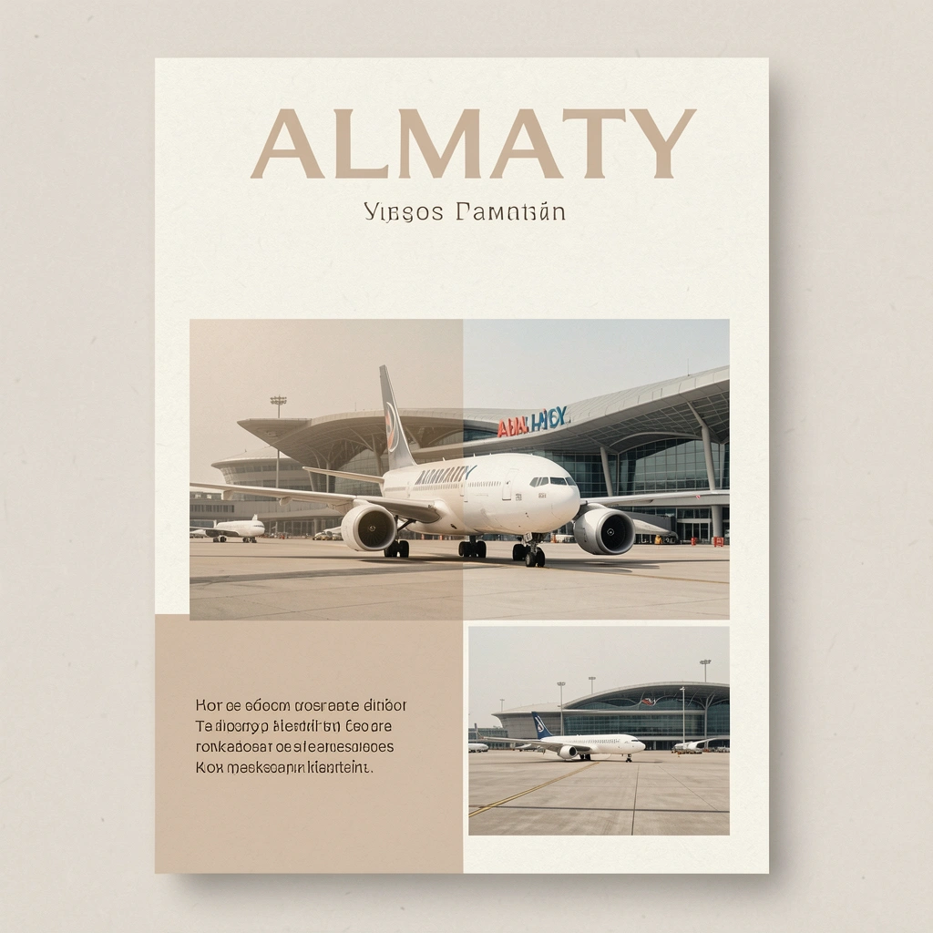 Illustration of ground transport outside an Almaty airport terminal