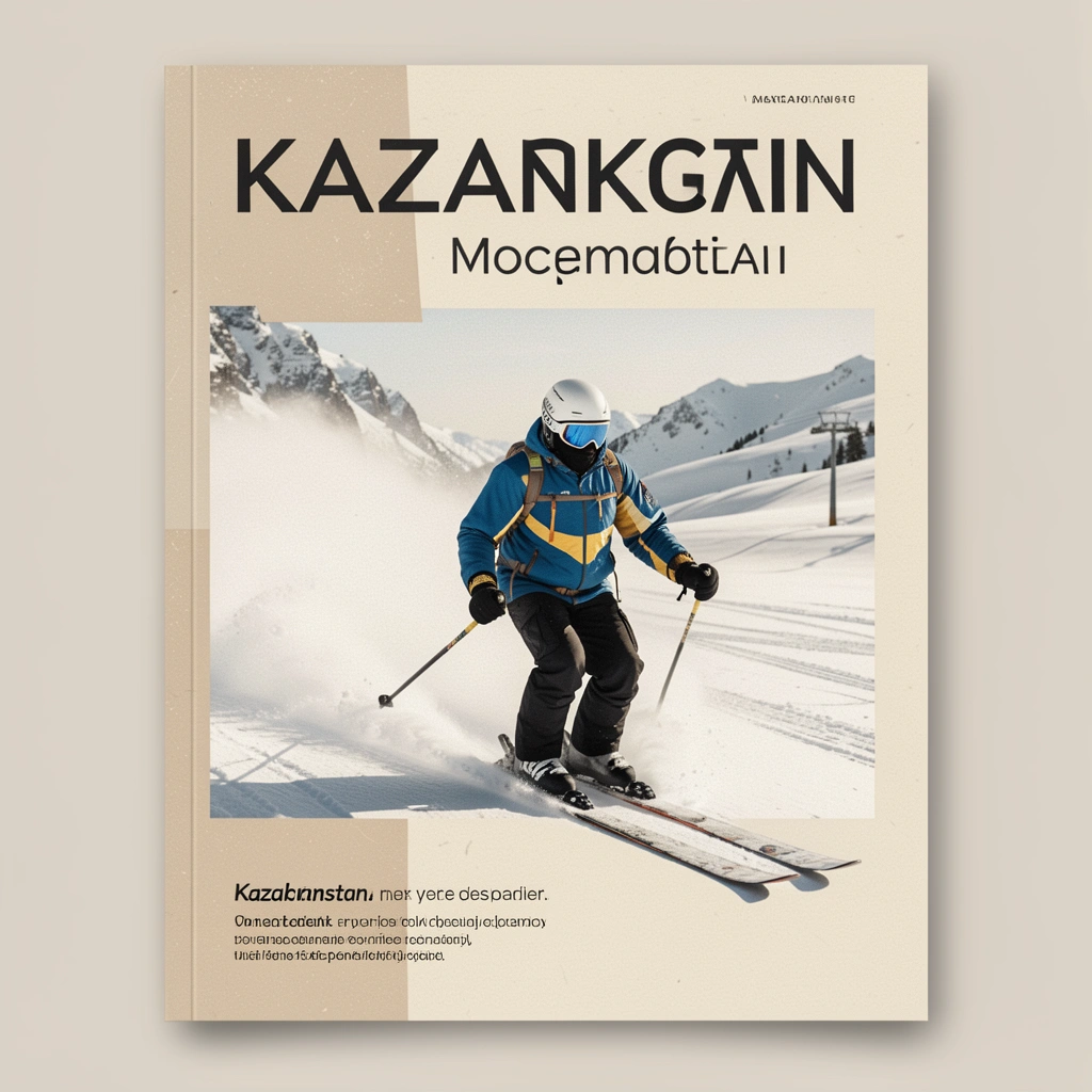 Skier on the slopes of Shymbulak resort with Tian Shan mountains in the background Kazakhstan