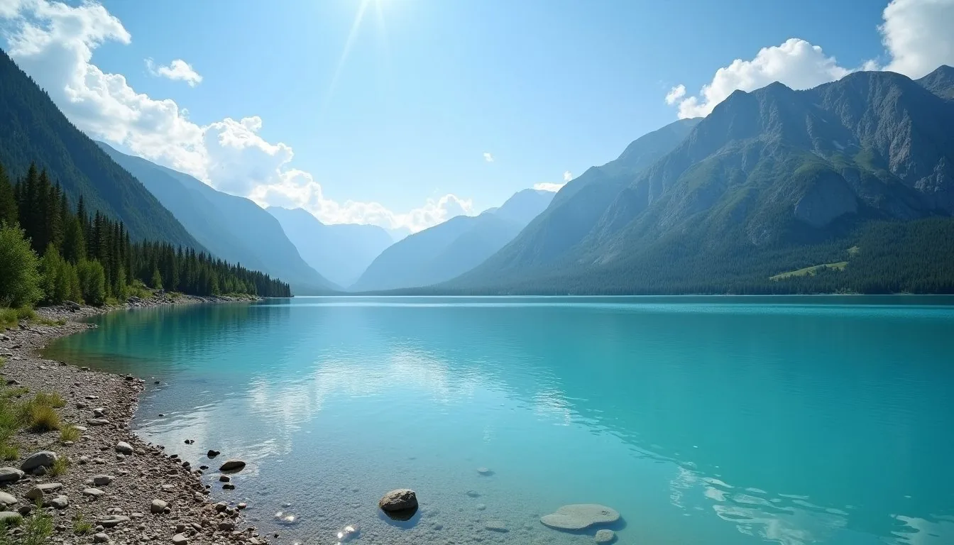 Big Almaty Lake turquoise water with mountain backdrop near Almaty