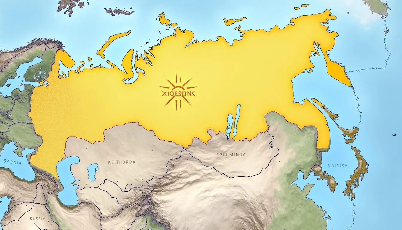 Map showing Kazakhstan and Russia as two separate countries in Central Asia