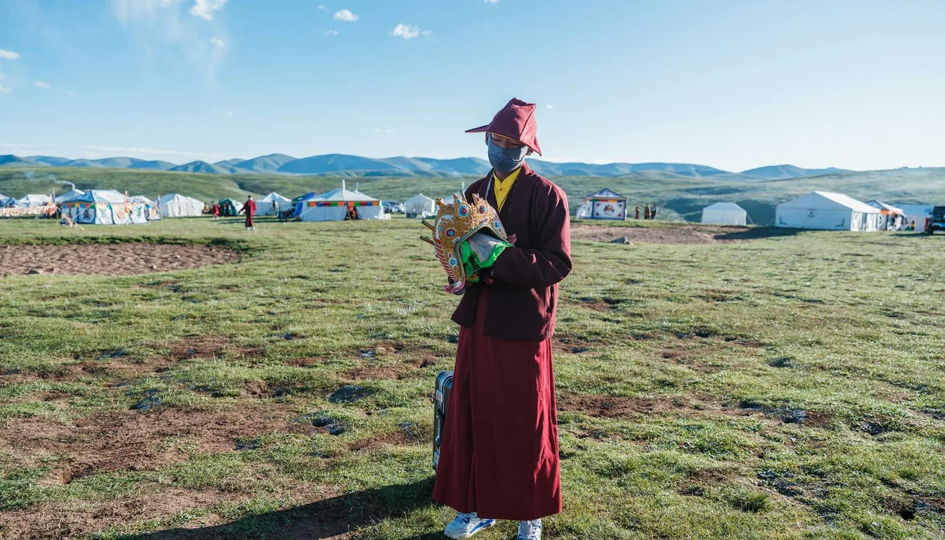 Traditional Kazakh wedding couple in colorful ceremonial dress