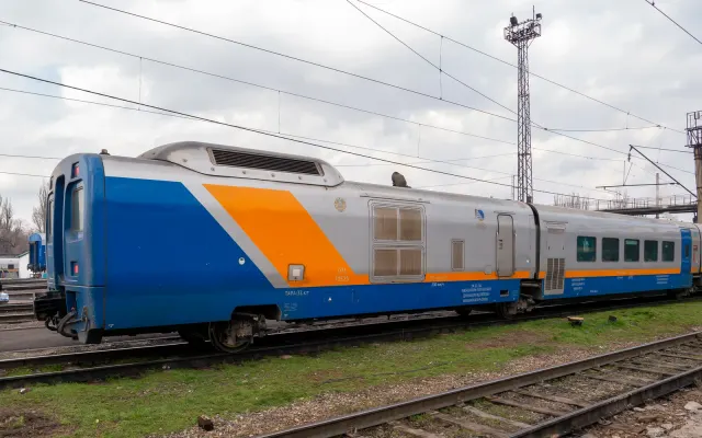 Talgo 200 Tulpar train photographed at Almaty-2 in March 2024