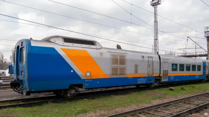 Talgo 200 Tulpar train photographed at Almaty-2 in March 2024