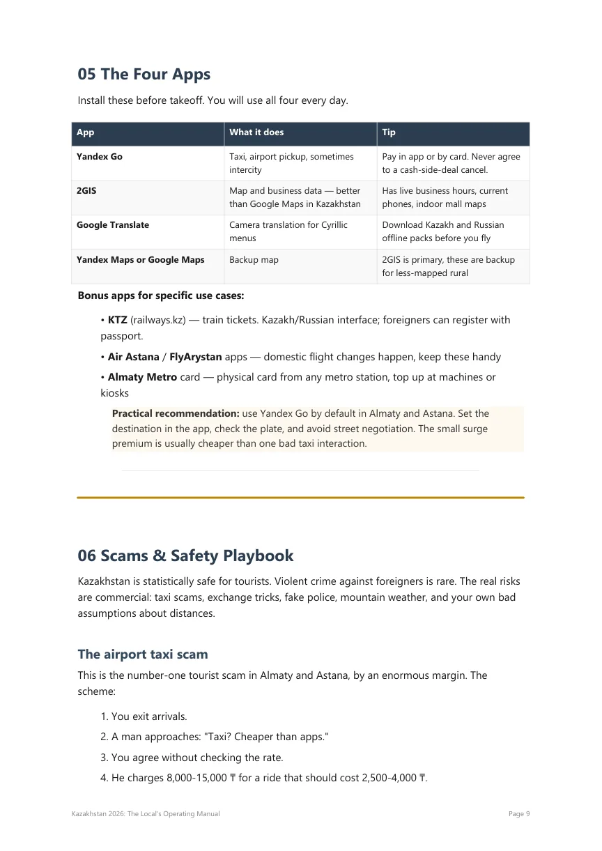 Preview of the Kazakhstan PDF guide page about essential apps